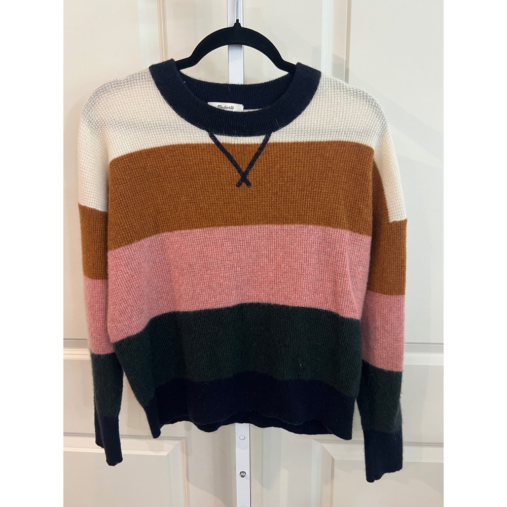 Madewell Womens 100% Cashmere Striped Crewneck Sweater Multi Color Size L - Picture 2 of 7